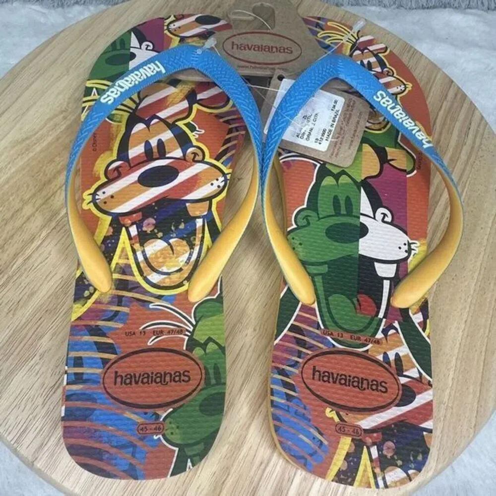 New Havaianas Thongs Flip Flops Disney Colorful Goofy SZ 13‎ US